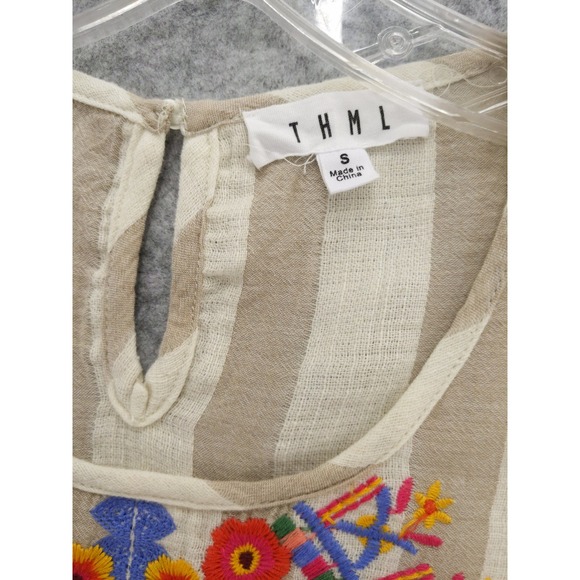 THML Embroidered Top‎ Striped Ruffle Sleeve Casual Blouse Boho Chic Sz S Peasant - Picture 7 of 8